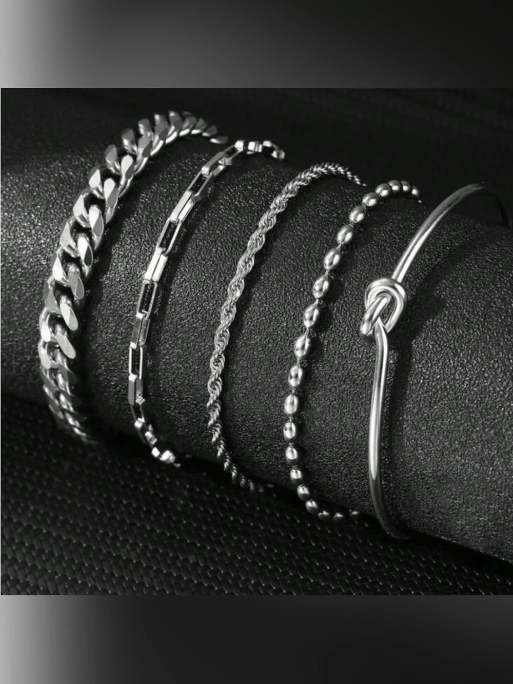 Silver Plated Stainless Steel 5pc Bracelet & Cuff Set